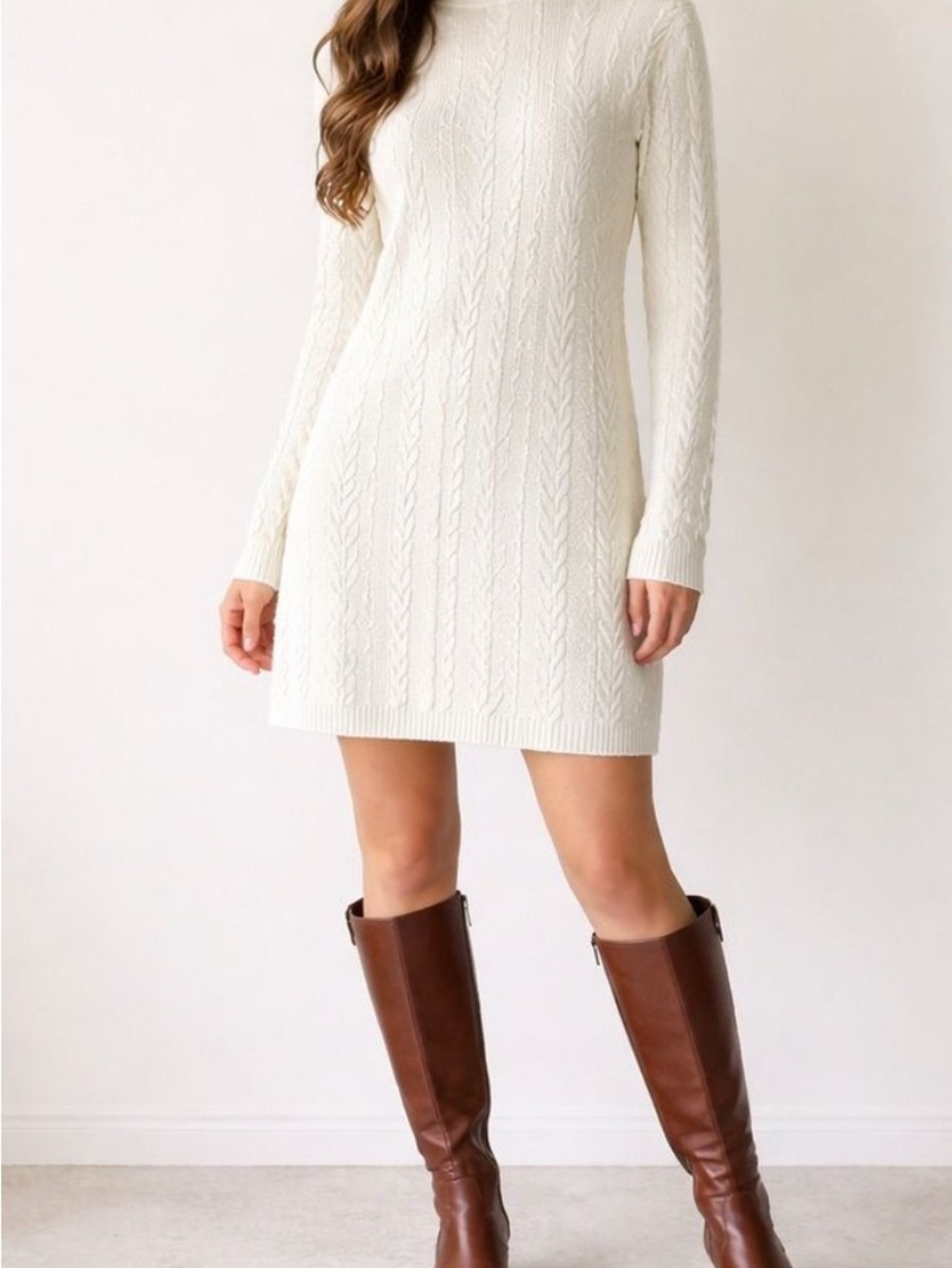 Abercrombie & Fitch Cream Cable Knit Long-Sleeve Sweater Dress
